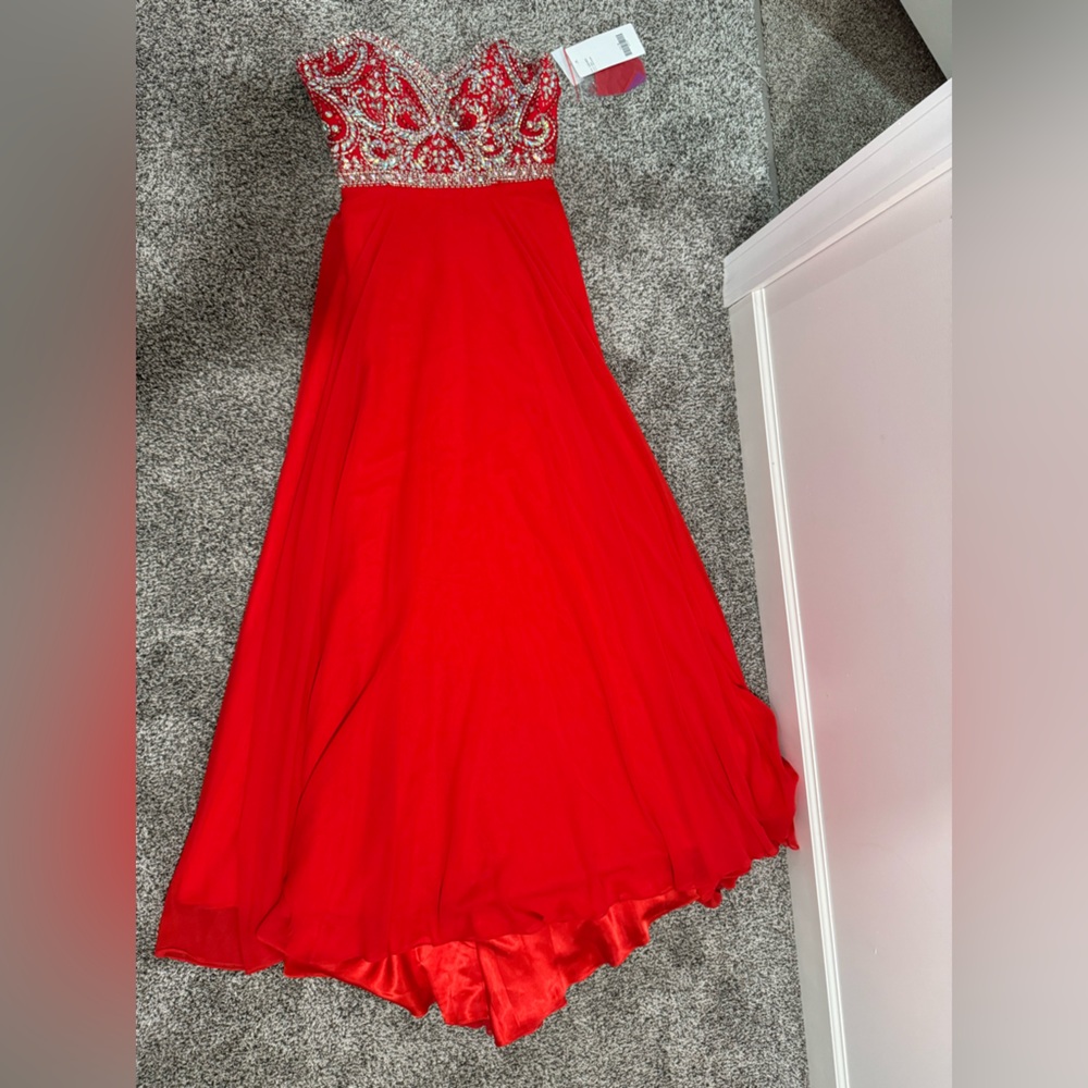 NWT Tiffany Designs red strapless prom dress - Picture 9 of 16